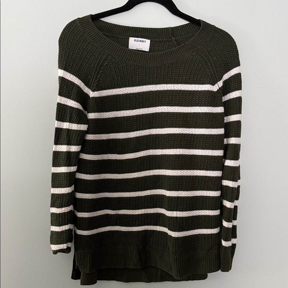 Old Navy Women's Sweater - Olive and Cream Stripes
